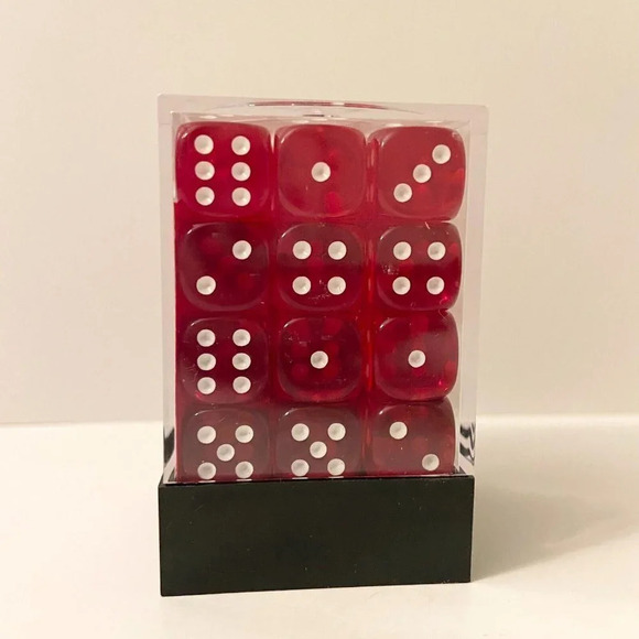 Chessex 36 Dice  Set Translucent Red White 12mm CHX 23804 - Picture 4 of 9